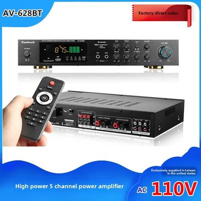 Av-628BT Home Audio 5-Channel 800W เครื่องขยายพลังงานสูง 110V/220V เครื่องรับไร้สาย พร้อมการเชื่อมต่อ BT