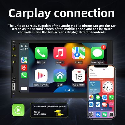 รถยนต์ขนาด 7 นิ้วสำหรับเครื่องเล่น MP5 พร้อมกล้องมองหลัง HD ไร้สาย BT CarPlay Android Auto วิทยุแดชบอร์ด วิทยุแดชบอร์ดแบบมีสาย