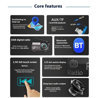 Creatall Special Clearance เครื่องเล่น MP3 ในรถยนต์หน้าจอสัมผัส 2.5D พร้อมอินเทอร์เฟซ USB ไร้สาย BT เครื่องชาร์จวิทยุดิจิตอล DAB