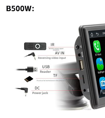 Creatall เครื่องเล่น MP5 CarPlay ไร้สายแบบพกพาขนาด 7 นิ้ว สำหรับ Bluetooth รุ่นใหม่ ข้ามพรมแดน ช่องเสียบการ์ดมัลติมีเดีย Head Unit รองรับ WAV