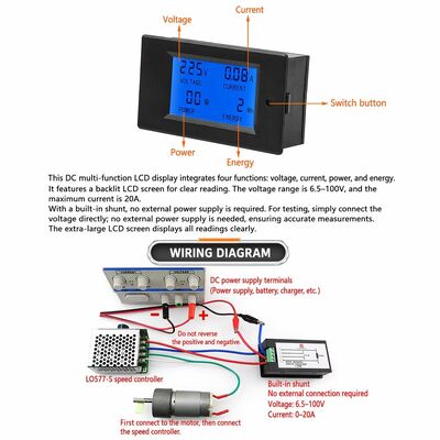 DC LCD Digital Power Meter Module Voltage Current Energy Monitor Panel Meter 89.6 X 49.6 X 24.4mm Digital Voltage Meter