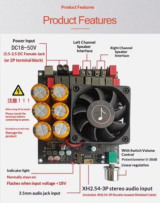 600W+600W Dual TPA3255 Amplifier Board Fan Cooling Class D Stereo Amplifier Board DC18-50V เครื่องปรับเสียงแบบสเตียโร่